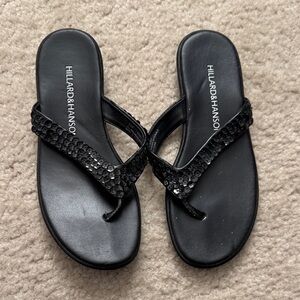 Hillard & Hanson Black Sequin Thong Sandals - Size 5